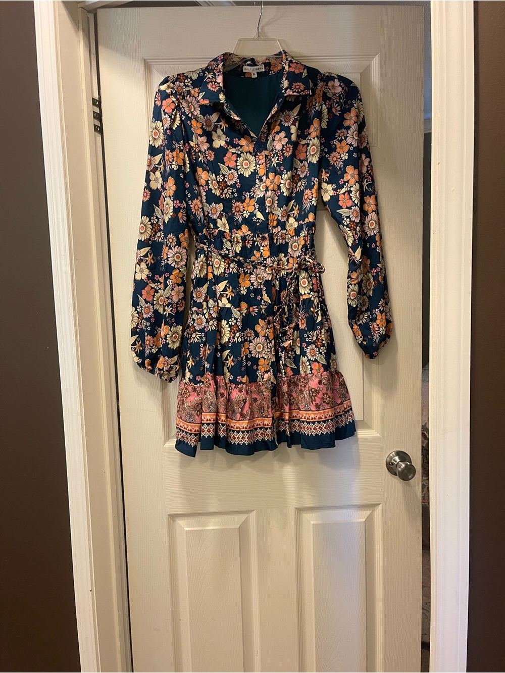 Baltic Born Navy Floral Button-Up Dress with Pink & Orange Blooms
